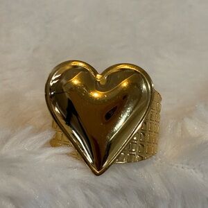 Stainless Steel Golden Heart Statement Ring
